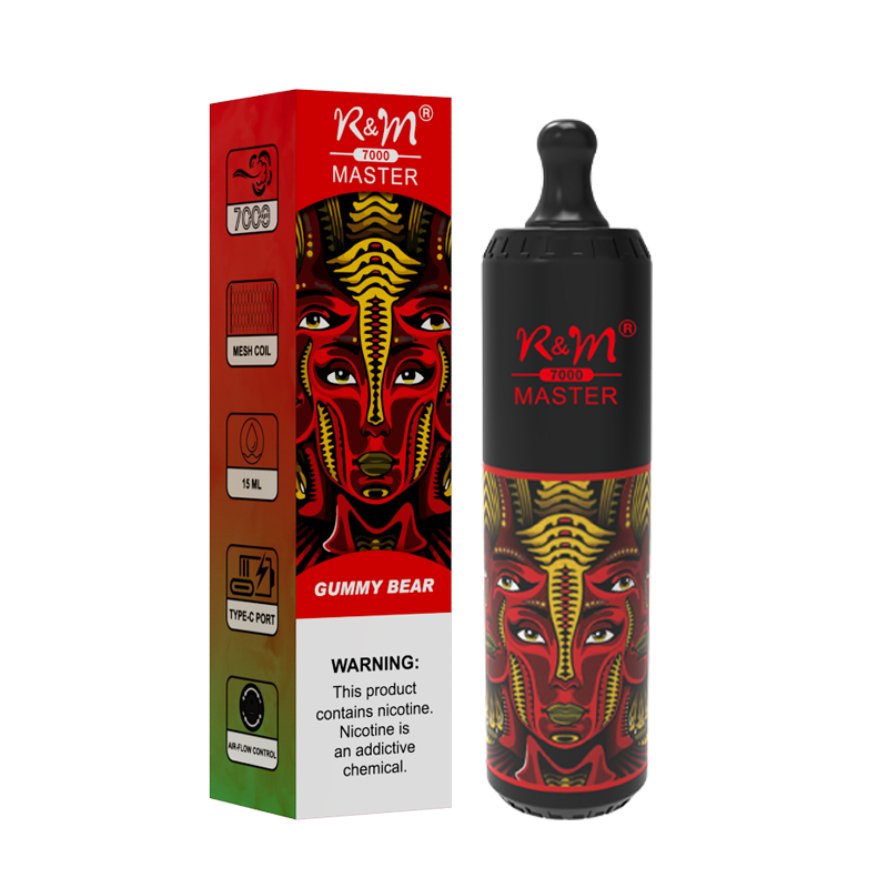 Diseño limitado OEM Custom 2% 5% Salt Nicotina Tipo C Bobina de malla recargable 7K Puffs R&M Master Vape Pen 