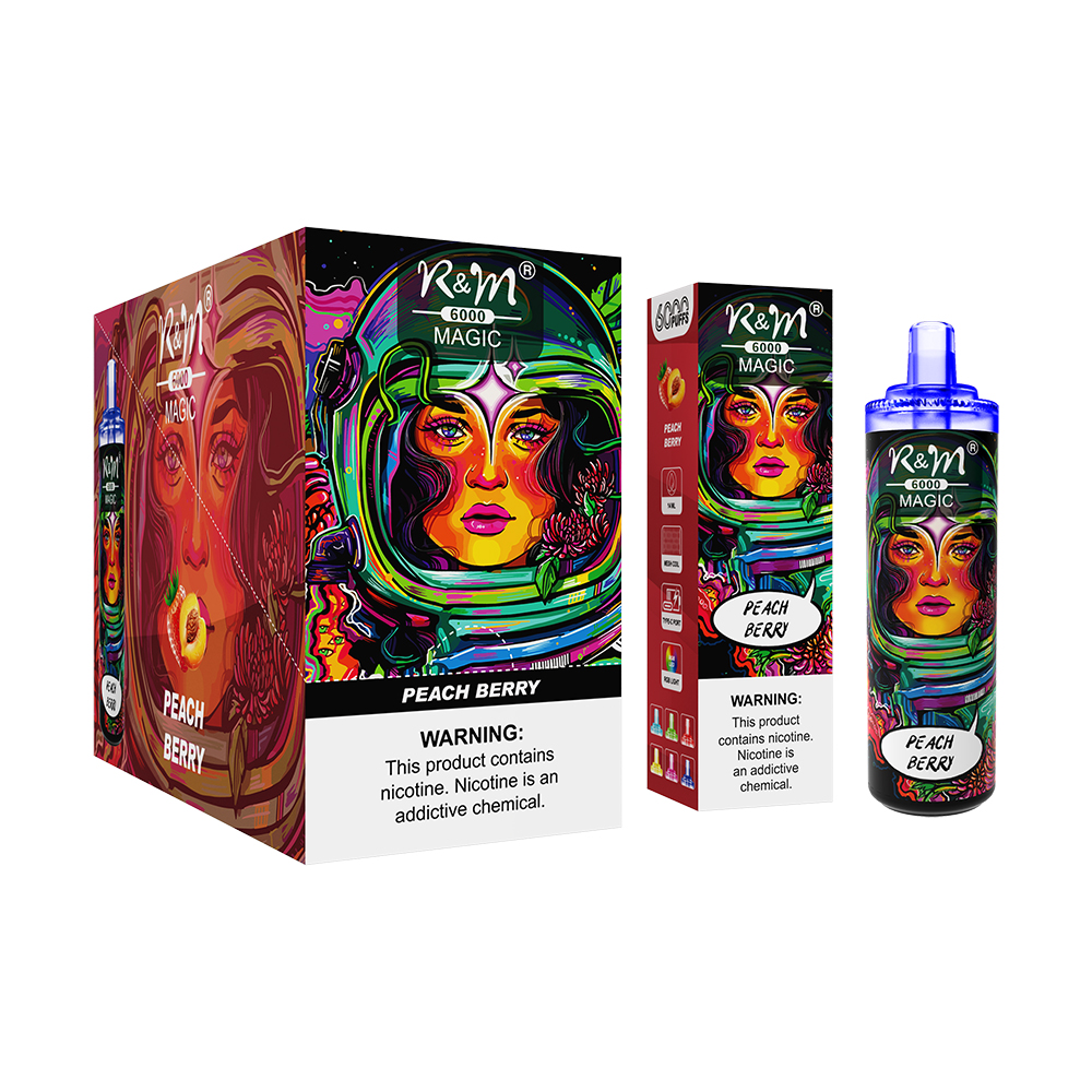 Al por mayor solo 6000puffs R&M Magic tipo-C Coil recargable Mesh Coil RGB Glow Fruit Favors Vapor de marca personalizada 